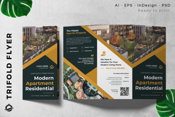 住宅/公寓主题三折页宣传册传单设计模板 Residential / Apartment Trifold Brochure Flyer