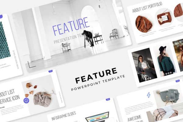 时装摄影PowerPoint演示文稿模板 Feature – Power Point Template