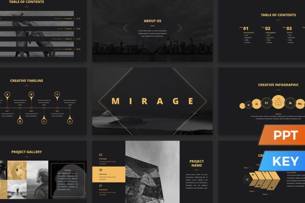 深色风格时间轴图表PPT模板 Mirage Presentation Template