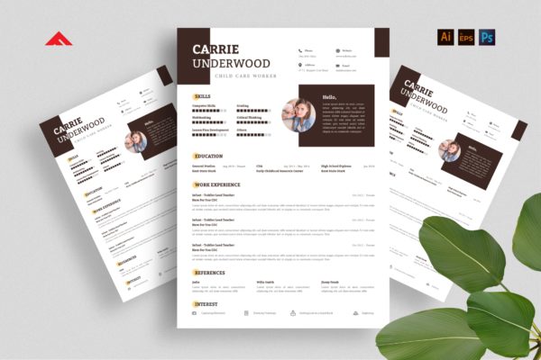 简约的儿童护理员简历模板 Clean Female Resume