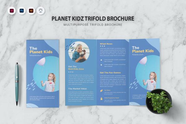 儿童教育三折页小册子设计模板 Planet Kidz Trifold Brochure
