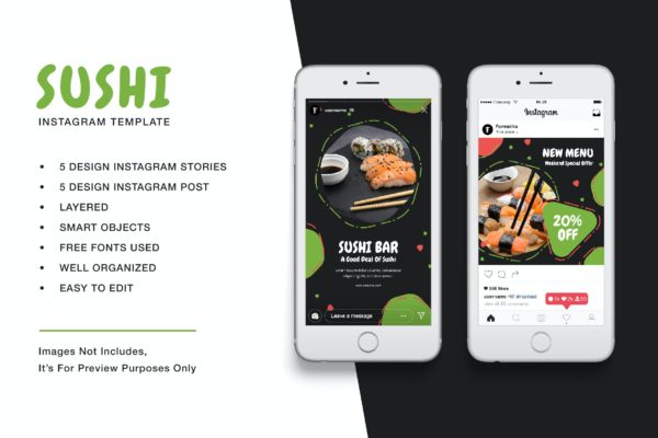 日本寿司推广Instagram社交模板 Sushi Instagram Template