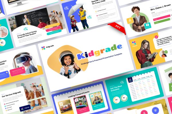 幼儿园和学前班教育推广PPT幻灯片模板 Kidgrade-Kindergarten & Preschool PowerPoint