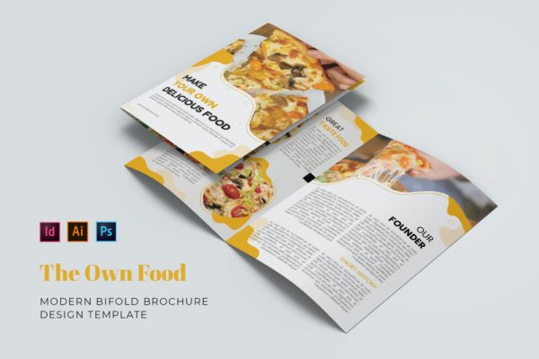 披萨美食主题双折页小册子/宣传册模板 Own Food Bifold Brochure