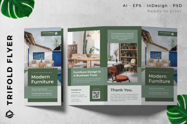 优雅家具产品主题三折页宣传册传单设计模板 Elegant Furniture Trifold Brochure Flyer