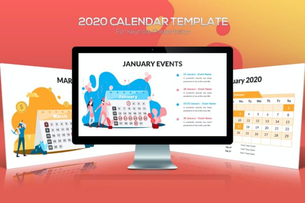 时间日历表格Keynote幻灯片设计模板 2020 Calendar Keynote Template