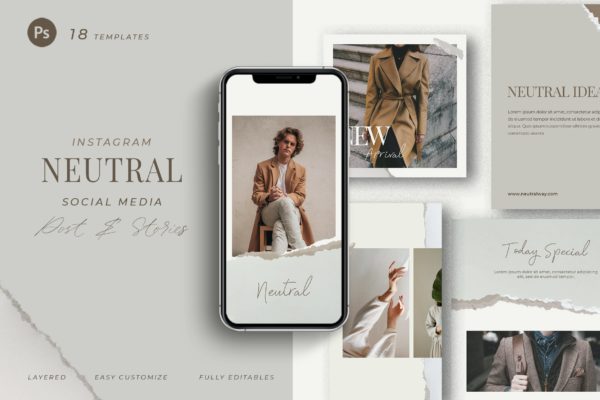 逼真撕纸Instagram社交媒体模板 Neutral Pallete – Instagram Social Media
