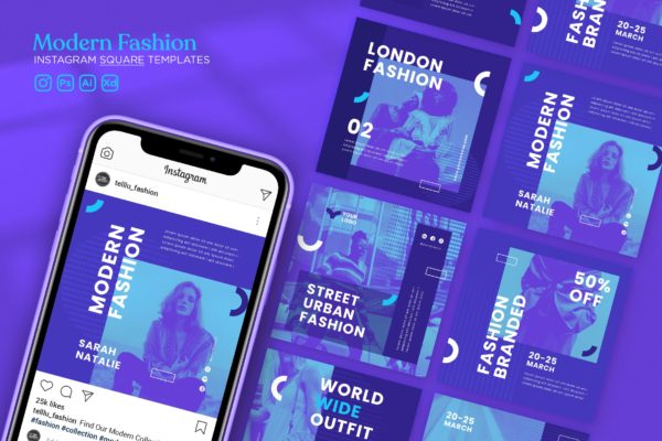 现代时尚促销活动Instagram方形贴图模板v37 Instagram Square Template Vol.37 Modern Fashion