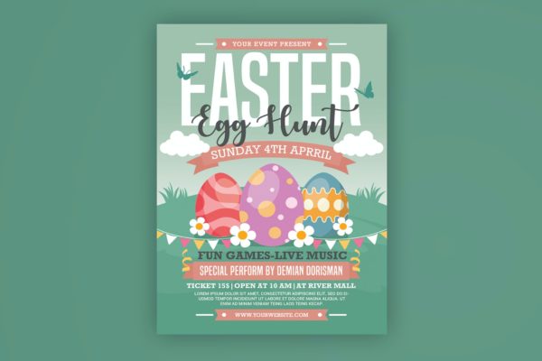 复活节彩蛋狩猎活动传单模板 Easter Egg Hunt Flyer