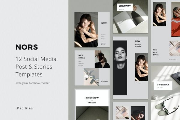 创意时尚博主社交媒体帖子和故事模板 Social Media Pack Posts and Stories Template