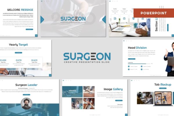 蓝色工作总结PPT幻灯片设计模板 Surgeon – Business Powerpoint Template