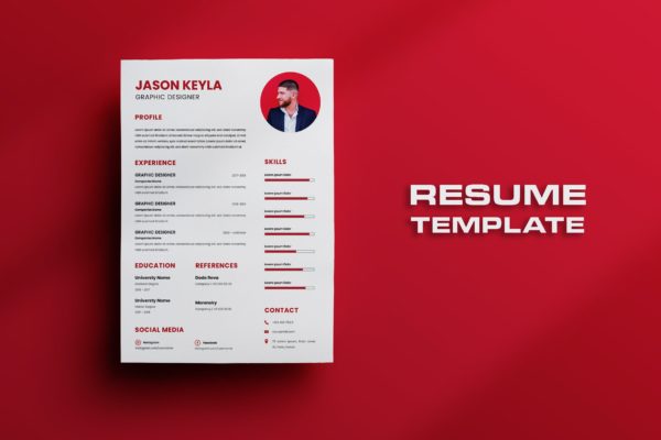 红色简约风求职简历模板 Jason Keyla Resume