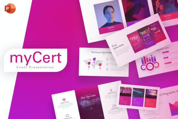 电子音乐派对活动幻灯片演示PPT模板 Mycert Event Powerpoint Template