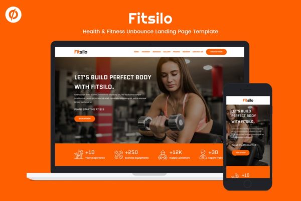 健康与健身网站Unbounce着陆页模板 Fitsilo — Health & Fitness Unbounce Landing Page