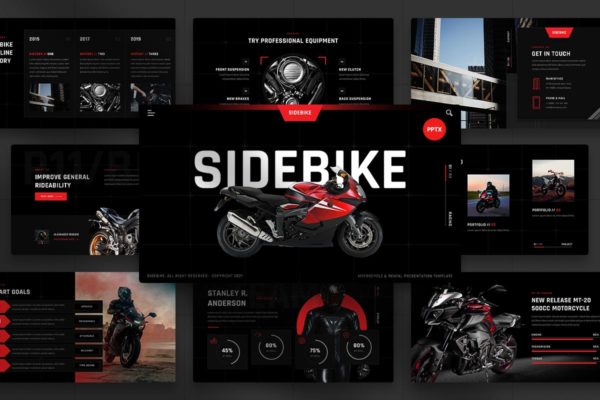 摩托车和租赁服务PPT演示幻灯片模板  Sidebike – Motorcycle & Rental PowerPoint