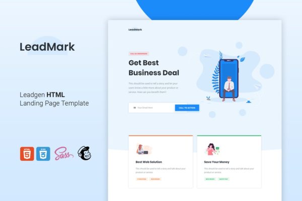 商业营销网站着陆页HTML模板 LeadMark – Leadgen HTML Landing Page Template