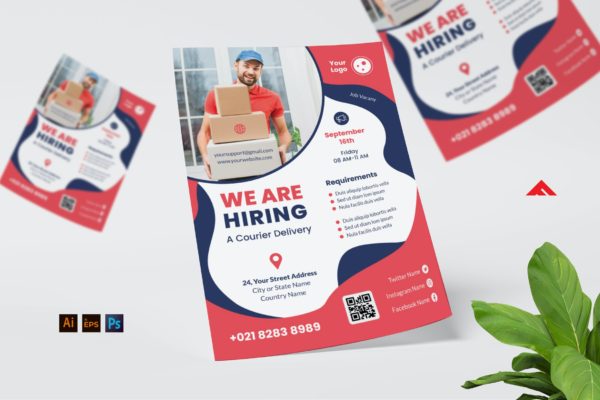 快递工作招聘海报素材 Courier Job Hiring Flyer