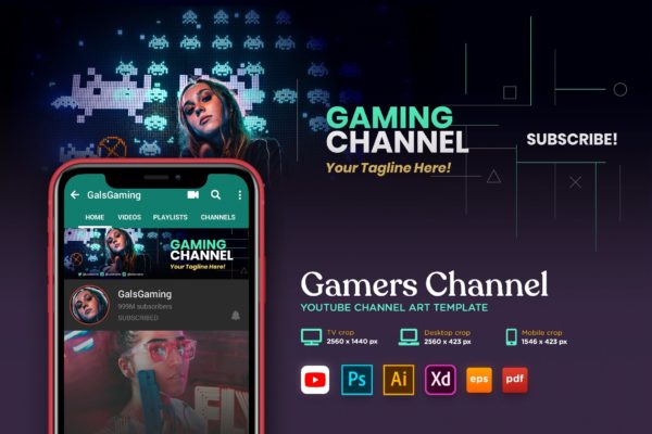 电竞游戏玩家频道Youtube封面设计模板v7  Youtube Cover Art Vol.07 Gamers & Tech Channel