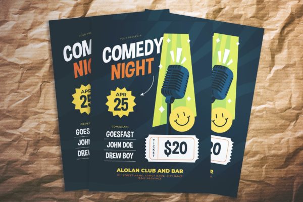 喜剧之夜活动传单设计 Comedy Night Flyer