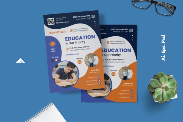 在线学校活动海报模板 Online School Event Flyer