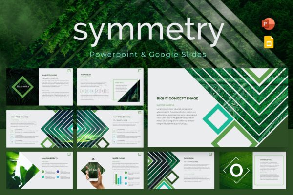 绿植绿叶主题PPT&谷歌幻灯片模板 Symmetry Powerpoint & Google Slides Template