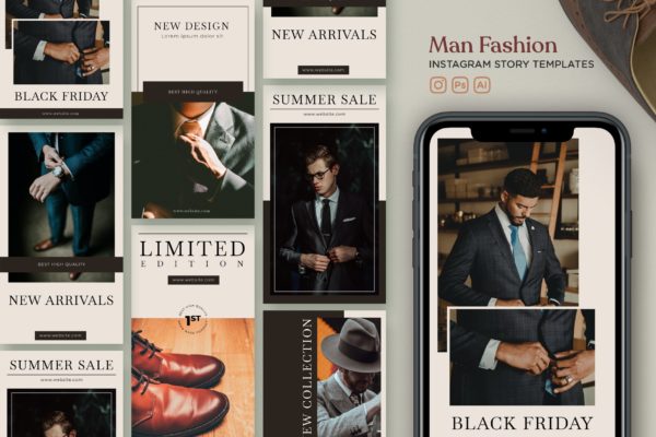 男士时尚系列Instagram故事模板v21 Instagram Story Template V.21 Man Fashion