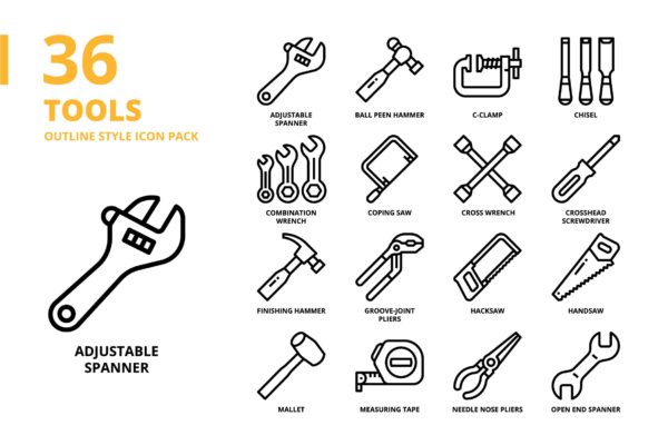 工具主题轮廓样式图标集 Tools Outline Style Icon Set