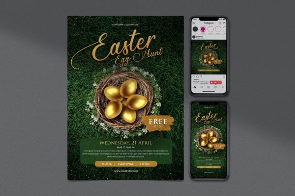 复活节彩蛋狩猎海报模板下载 Easter Egg Hunt Flyer – Instagram Set