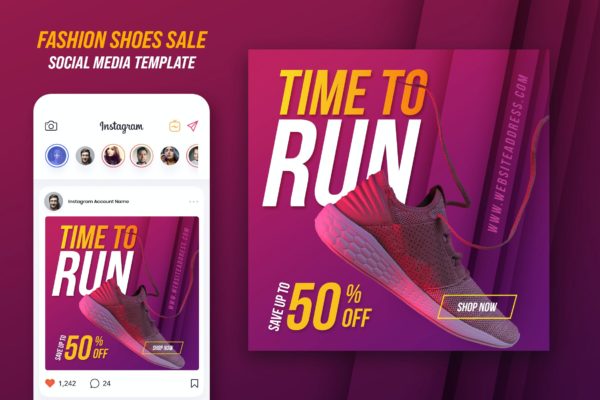 时尚鞋类销售Instagram广告配图模板 Fashion Shoes Sale Instagram Template
