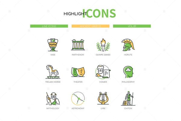 古希腊-现代线条设计风格图标 Ancient Greece – modern line design style icons