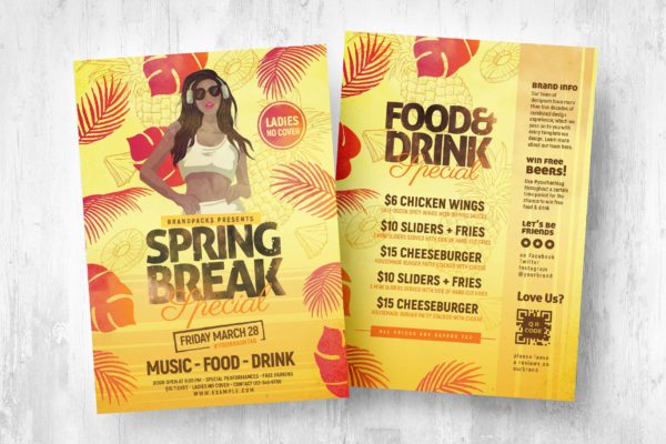 热带元素酒吧餐厅海报&菜单设计模板 Spring Break Flyers & Menu Templates