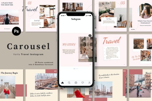 旅行社营销轮播图Instagram贴图模板 VANTA Travel Carousel Instagram