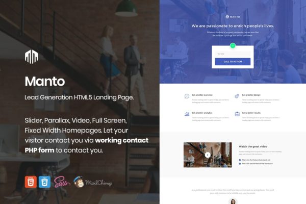 潜在客户营销网站着陆页HTML5模板 Manto – Lead Generation Landing Page