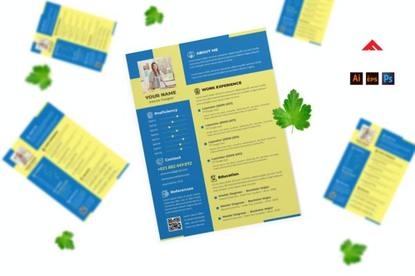 蓝黄色女性简历模板下载 Blue Yellow Female Resume