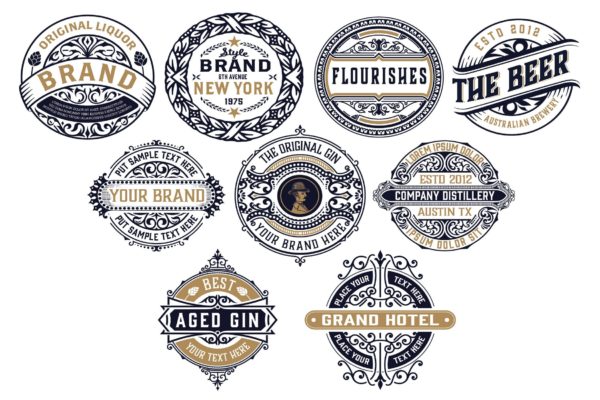 9个复古标志和徽章设计套件 Set of 9 Vintage Logos and Badges
