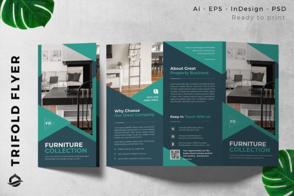 室内家具主题三折页宣传册传单设计模板 Interior Furniture Trifold Brochure Flyer