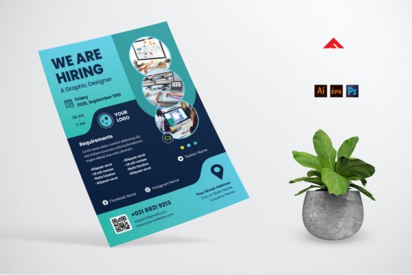平面设计招聘海报设计模板 Graphic Design Job Hiring Poster Flyer