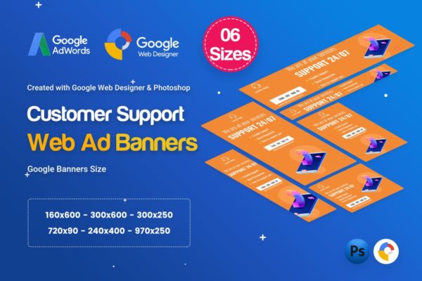 客户支持主题H5广告Banners设计套件 Customers Support Banners HTML5 D49 Ad – GWD & PSD
