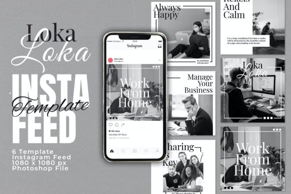 黑白极简风Instagram信息流帖子模板 Lokaloka Instagram Feed Post Template