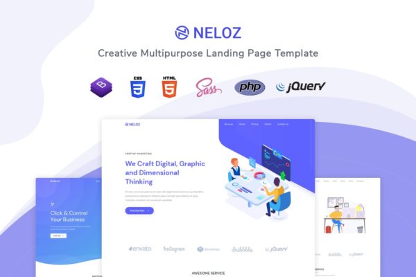 创意多用途Bootstrap 4着陆页模板 Neloz – Landing Page Template