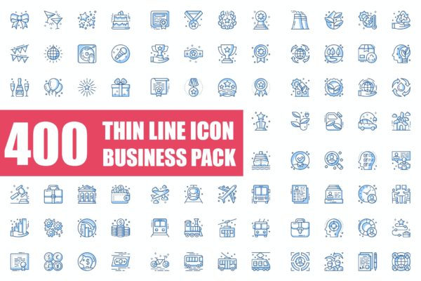 商业业务主题细线图标包 Thin Line Icons Business Pack