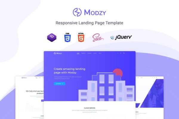SaaS/营销/代理Bootstrap 4网站着陆页模板 Modzy – Landing Page Template