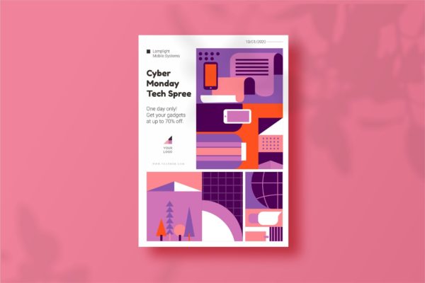 几何抽象网络技术海报设计模板 Cyber Tech Flyer