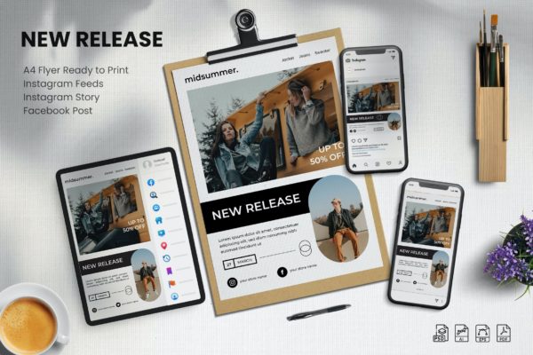 时装新品推广多尺寸广告海报&社交贴图合集 New Release  – Flyer Set