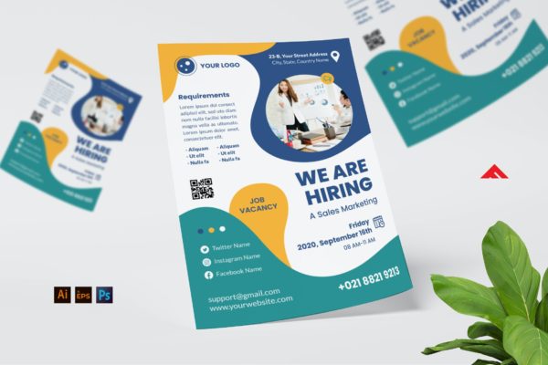 销售营销工作招聘海报设计模板 Sales Marketing Job Hiring Flyer