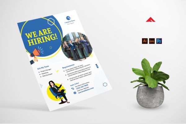 女性销售招聘传单PSD&AI素材 Female Hiring Flyer