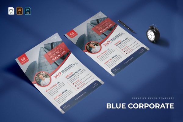 企业服务广告海报传单设计模板 Bleu Corporate | Flyer