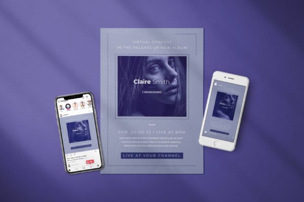 线上音乐会海报设计媒体工具包 Virtual Concert – Flyer Media Kit