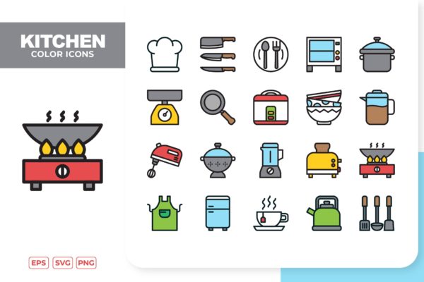 厨房工具主题彩色图标 Kitchen Color Icons
