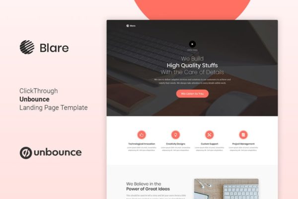 商业营销网站Unbounce着陆页模板 Blare – Unbounce Landing Page Template